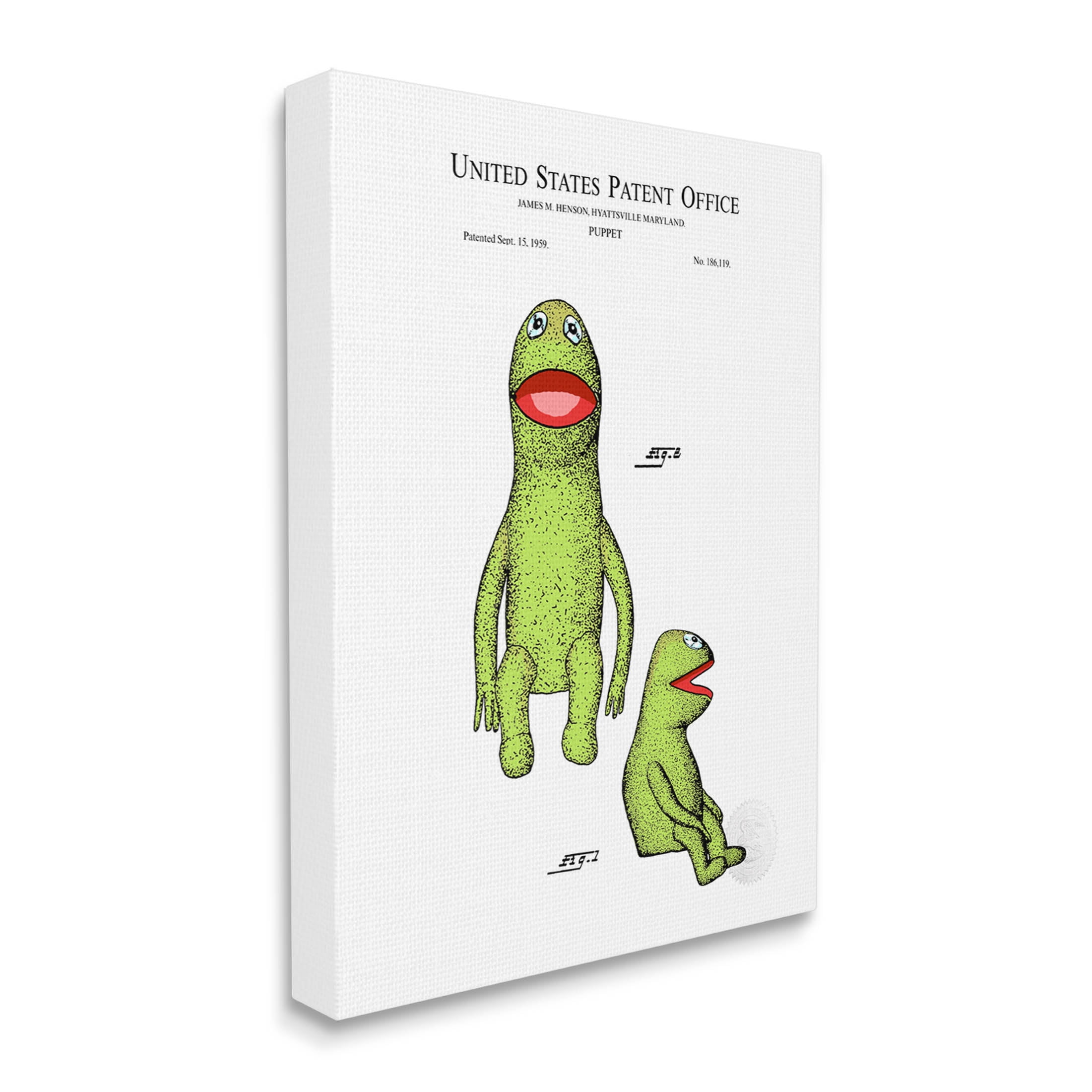 Stupell Industries Vintage Frog Puppet Patent Graphic Art Gallery Wrapped Canvas Print Wall Art, Design by Karl Hronek