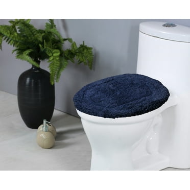 Home Weavers Classy Bathmat Collection 100% Cotton Tufted Bath Rug, Extra Soft and Absorbent Bath Rugs, Machine Washable bath rugs for Bathroom, 18"x18" Toilet Lid Cover, Navy