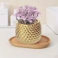 thumbnail image 4 of CasaVibe Suculenta Falsa Morada en Maceta de Cerámica Texturizada Dorada - Juego de 2 Plantas Suculentas Artificiales para Decoración Del Hogar, Mini Plantas Falsas Glamorosas de Escritorio, Arreglo, 4 of 8
