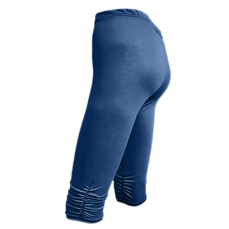 LWVITH Leggings for Women 3 4 Length Capri Leggings High Waisted Yoga Pants for Women Three Quarter Length Cropped Trousers Tummy Control Workout Leggings Clearance Blue XXL Walmart