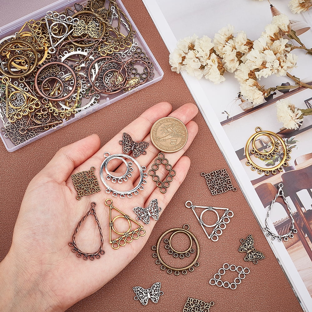 1 Set DIY Earring Kits Alloy Pendants and Links Mixed Color 37x35x1.5mm Hole: 1.2mm
