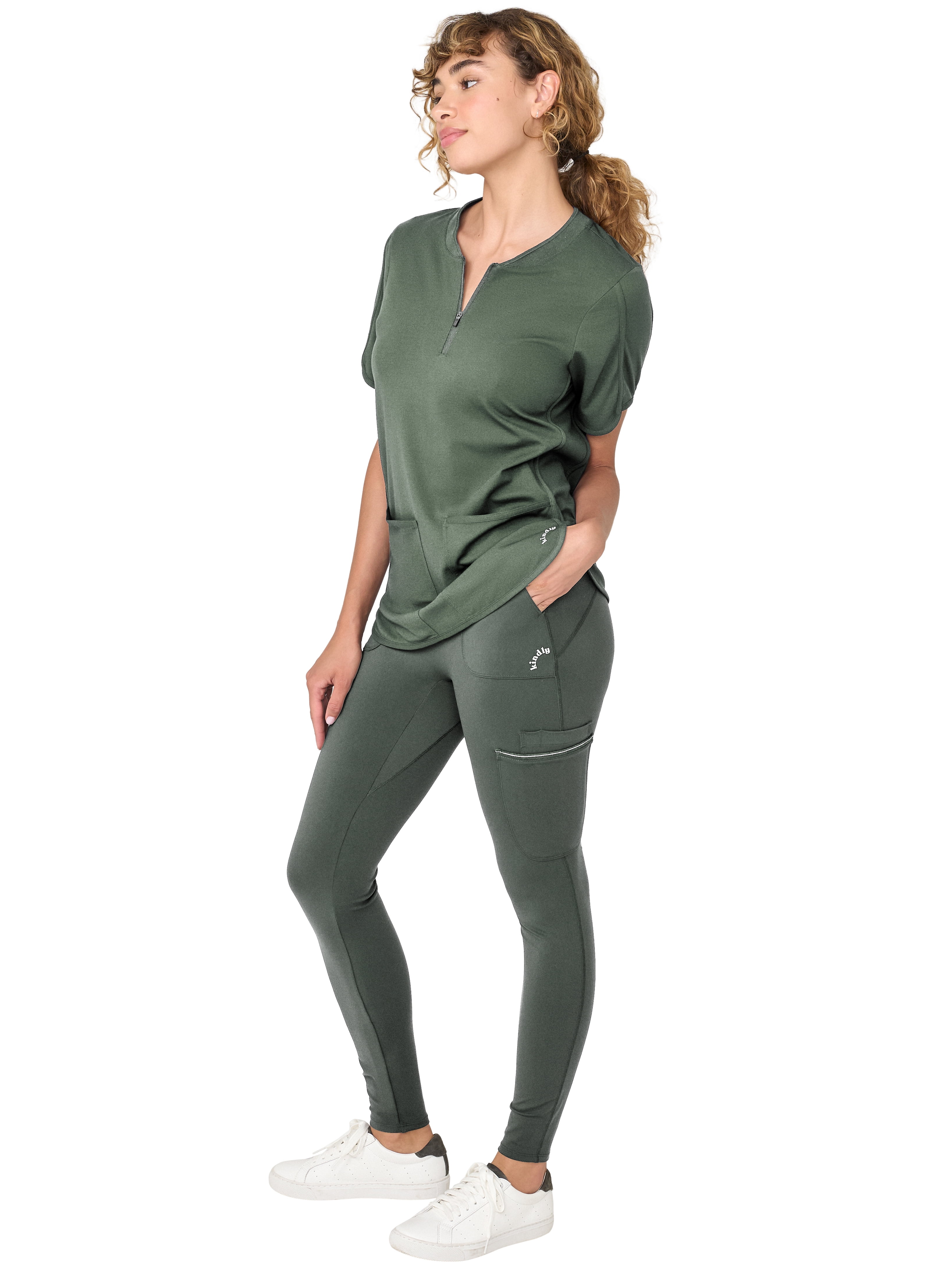 Kindly Yours Women’s Zip-Front Crewneck Scrub Top, Sizes XS-XXL