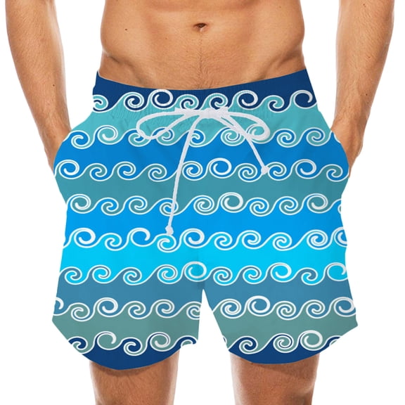 Idoravan Mens Casual Summer Shorts Elastic Waist 3D Printed Striped Colorblock Beach Shorts