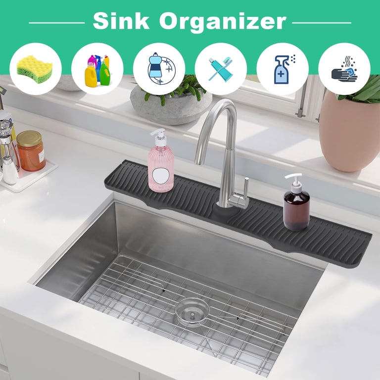TTKJ Silicone Sink Faucet Splash Guard - Reusable Kitchen & Bathroom Counter Protector Mat (Grey)