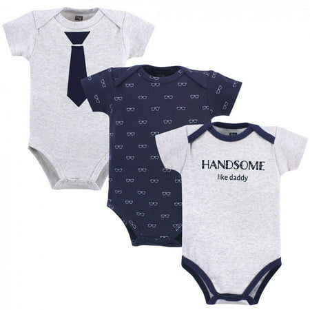 UPC: 0660168575330 | Hudson Baby Infant Boy Cotton Bodysuits 3pk Handsome Like Daddy 9-12 Months