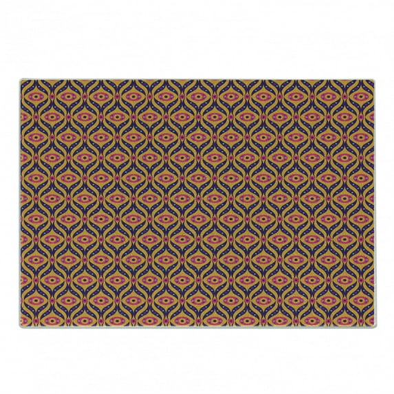 Abstract Cutting Board, Oriental Inspired Colorful Tones Quirky Ornamental Motif Old Time Ornaments, Decorative Tempered Glass Cutting and Serving Board, in 3 Sizes, by Ambesonne