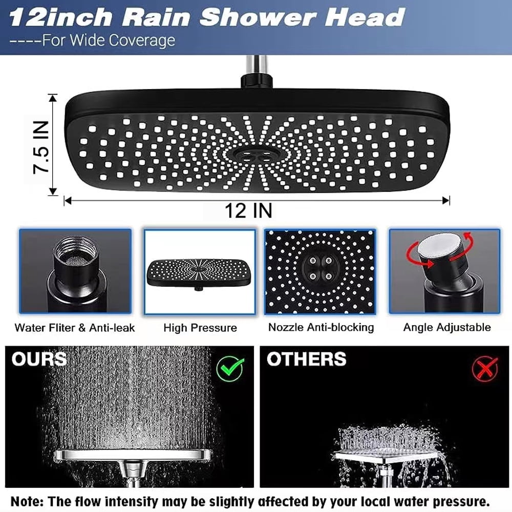 IUSU 8-Setting High Pressure Shower Head, 11.8 inch Rain Shower Head with Handheld and Hose Silver
