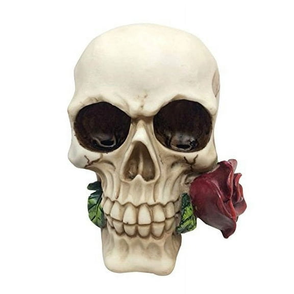 ROMANCE D AMOR RED ROSE SKULL STATUE FIGURINE LOVE NEVER DIES SKELETON