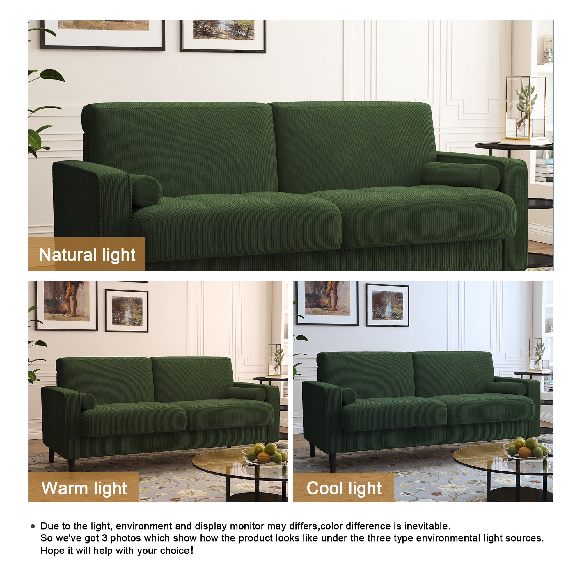 UIXE 62'' Loveseat Sofa for Living Room Indoor 2-seater Sofa Small Couch for Bedroom Office, Green