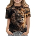thumbnail image 2 of NEBWOAK Boys Graphic Lion T-Shirt Animal Print Short Sleeve Crew Neck Summer Tee,Size 11-12 T, 2 of 8