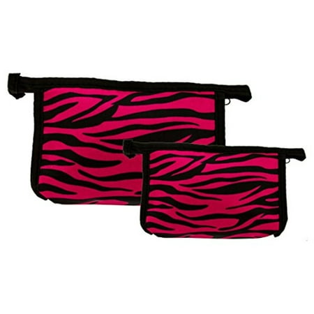 Set of 2 Matching Zebra Travel Cosmetic Bag - Makeup Bag - Toiletry Bag - Lightweight - Pink