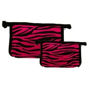 Set of 2 Matching Zebra Travel Cosmetic Bag - Makeup Bag - Toiletry Bag - Lightweight - Pink Color