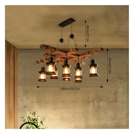 

WANCQ Creative Vintage Chandelier Cafe Restaurant Bar Net Wood Decor Pendant Lamp