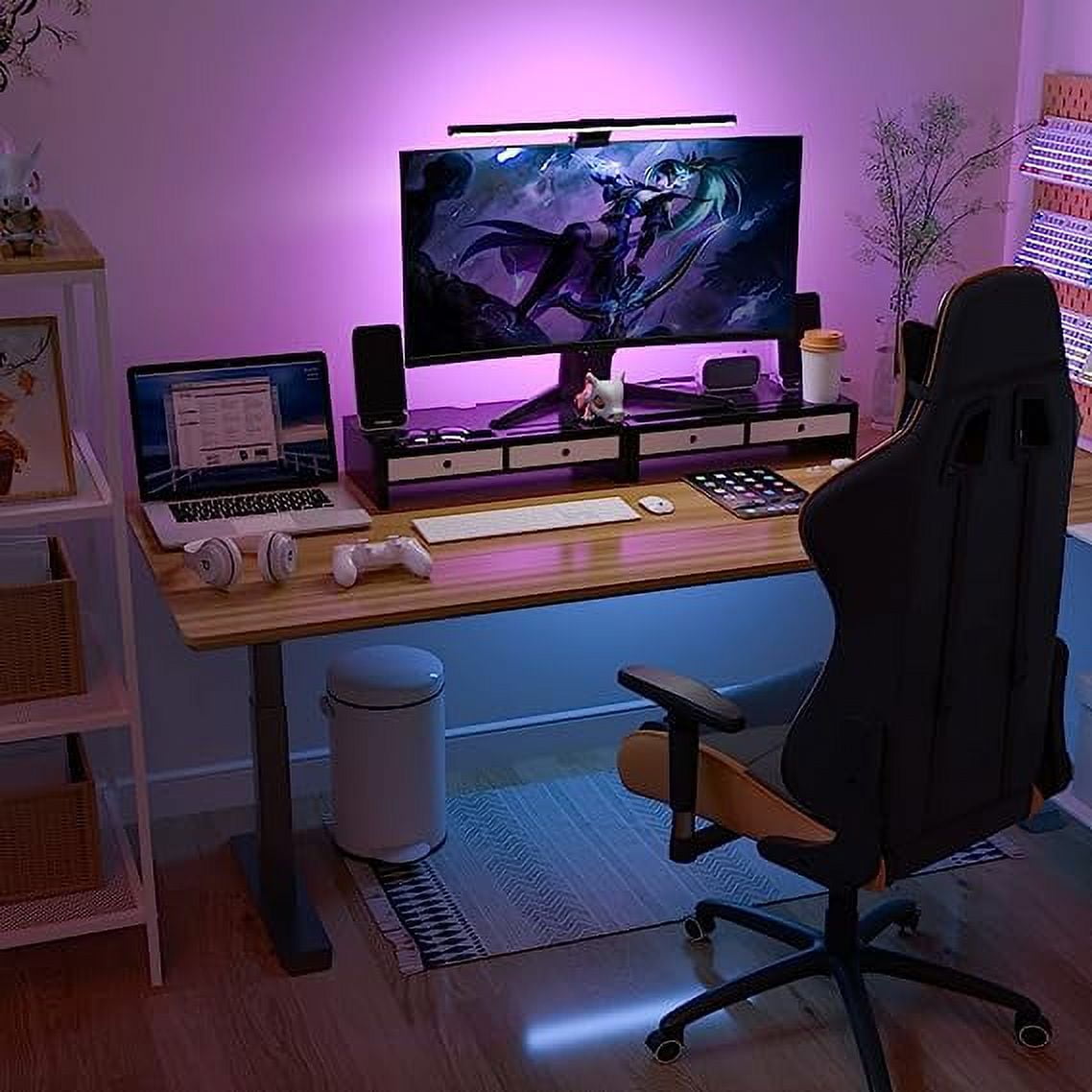 Bambloom Monitor Stand Riser and Computer Wood Desk Organizer with Drawer and Pen Holder for Laptop, Computer, iMac, 20.5Inch,Black & White