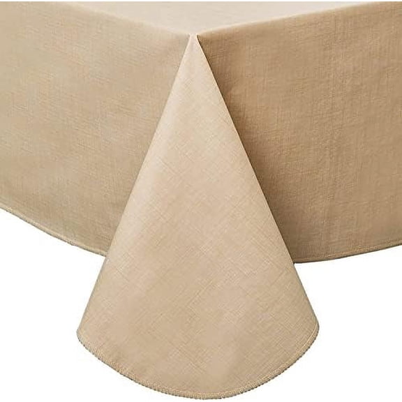Vinyl Tablecloth with Flannel Backing Square Waterproof Oil-Proof Plastic Table Cloth Wipeable PVC Table Cover for Indoor and Outdoor (Beige, 60 x 60 Inch)