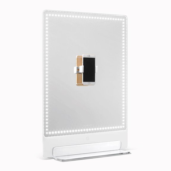 Riki Tall Vanity Mirror with HD LED Lights, Remote Lighting and Smartphone Control, Advanced High-CRI Glass, USB Charging, and Magnetic 5X Magnifying Mirror (White)