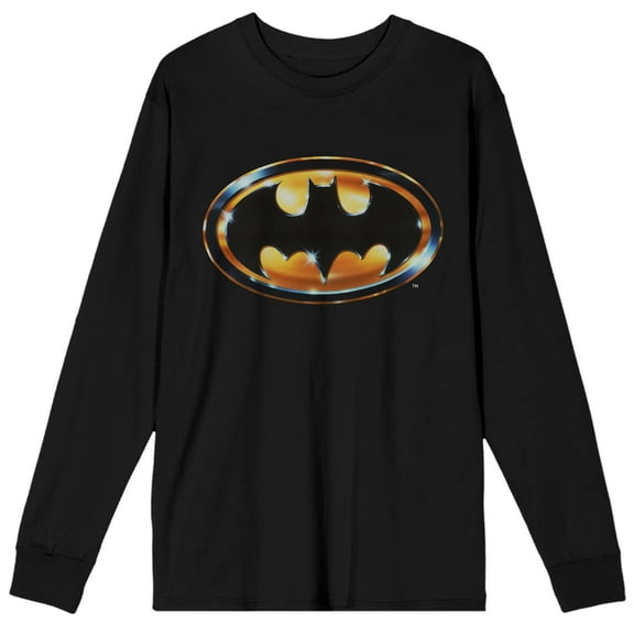 DC Comic Book Batman Logo Men's Black Long Sleeve Graphic Tee Shirt- M