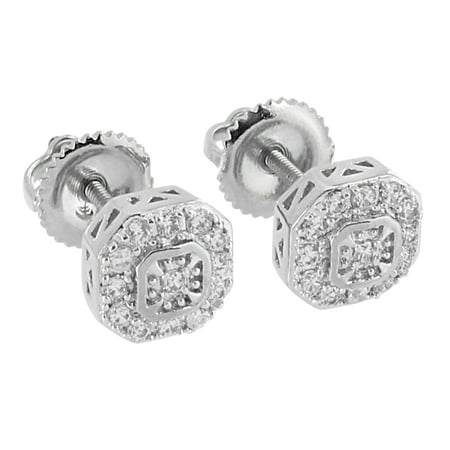 - Screw Back Earrings Studs 14K White Gold Finish Lab Created Cubic Zirconias Mens Iced Out 7mm