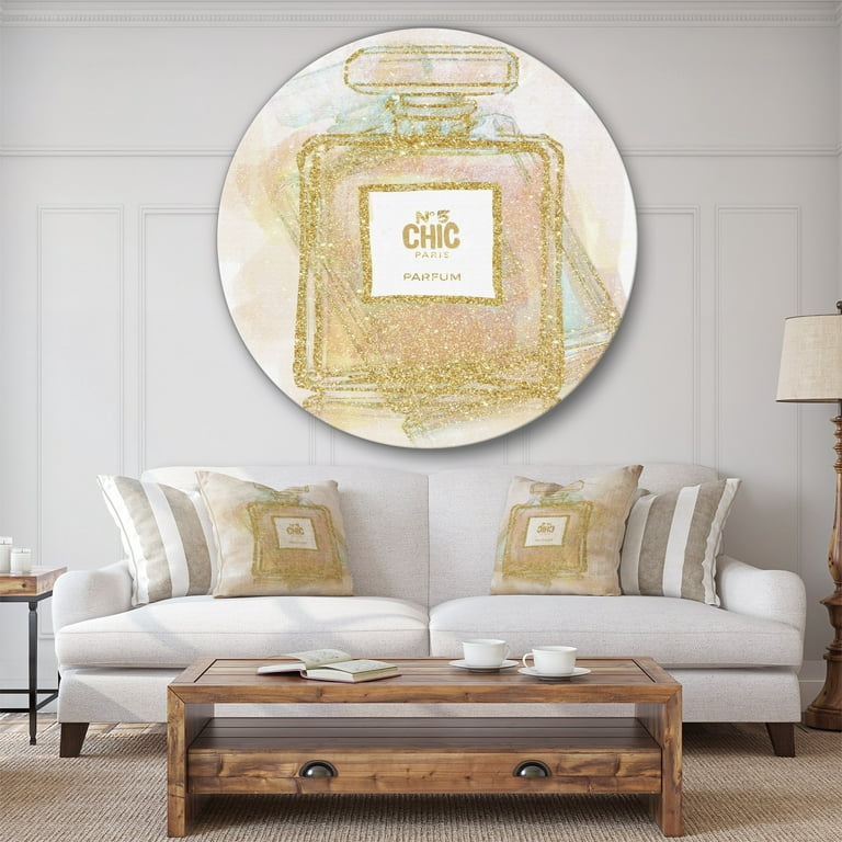 Designart 'Perfume Chanel Five Pink Strokes' French Country Circle Metal Wall Art 11x11 - Disc of 11