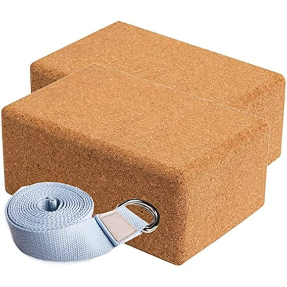 Volcano Cork Yoga Block&Yoga Strap-Natural Cork from Portugal, 9"x6"x4" Yoga Blocks Non-Slip&Anti-Tilt for Women| Men, Lightweight, Odor-Resistant | Moisture-Proof, Perfect Yoga Equipment