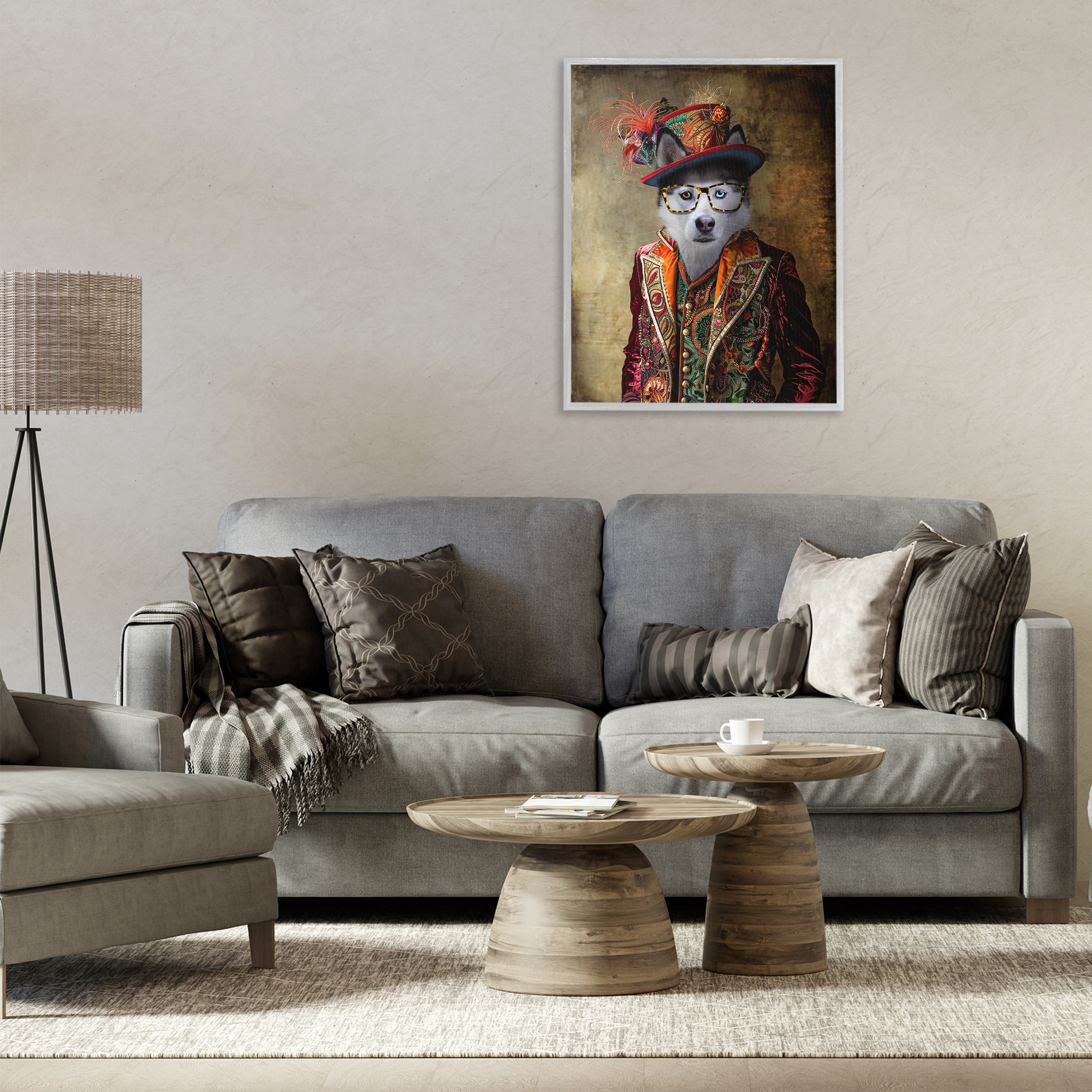 Stupell Industries Husky Dog Eclectic Suit Animals & Insects Painting Gray Framed Art Print Wall Art, 24 x 30