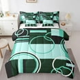 thumbnail image 1 of YST Retro Green Grey Black Comforter Set 7 Piece King Geometry Swirls Gromment Bedding Set for Kids Teens Adult Abstract Circles Rings Geometric Grid Bed Set Graphic Texture Fitted Sheet, 1 of 5