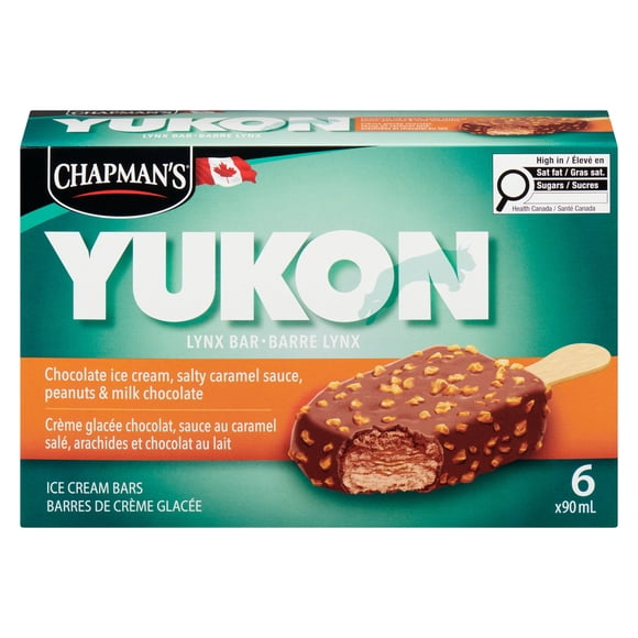 Chapman's Yukon Lynx Chocolate, Salty Caramel & Peanut Ice Cream Bar in a Box, 6 x 90 mL