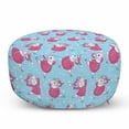 thumbnail image 1 of Cartoon Pouf Cover with Zipper, Pattern of Unicorn Skates Wearing Santa Claus Coat and Snowflakes Layout, Soft Decorative Fabric Unstuffed Case, 30" W X 17.3" L, Pink Pale Sky Blue, by Ambesonne, 1 of 5