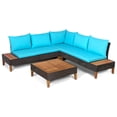 thumbnail image 5 of Gymax 4PCS Acacia Wood Patio Furniture Set Rattan Conversation Set w/ Turquoise Cushions, 5 of 5