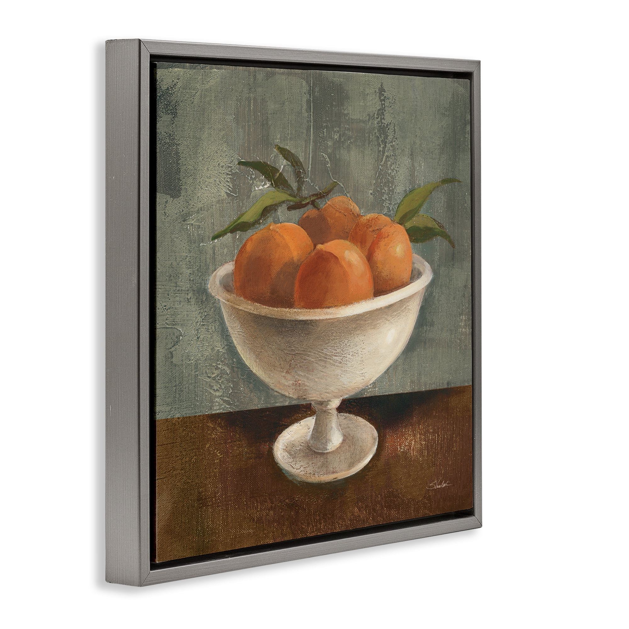 Stupell Industries Peaches Still Life Food & Beverage Painting Gray Floater Framed Canvas Art Print Wall Art, 18 x 18
