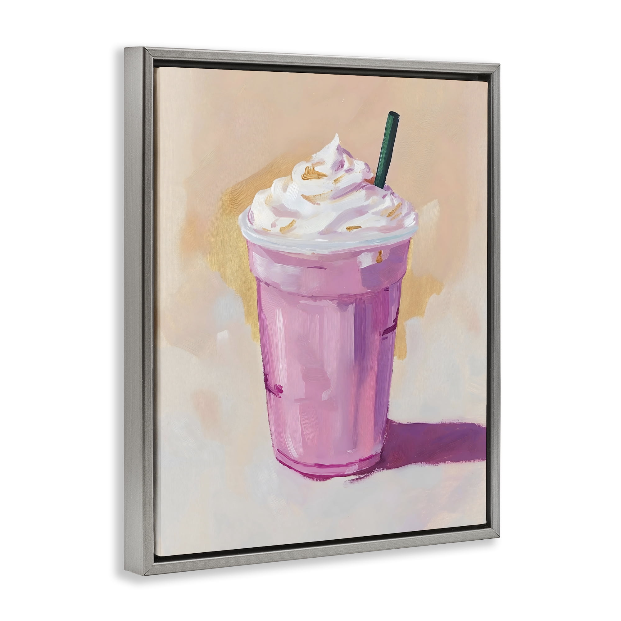 Stupell Industries Pink Strawberry Shake Gray Framed Floater Canvas Wall Art, design by The Prints Vibe