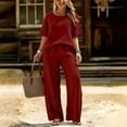 thumbnail image 6 of Ynynloco 2 Piece Cotton Linen Outfits for Women Casual Tracksuit Short Sleeve Tops And Wide Leg Long Pants Matching Lounge Sets, 6 of 8