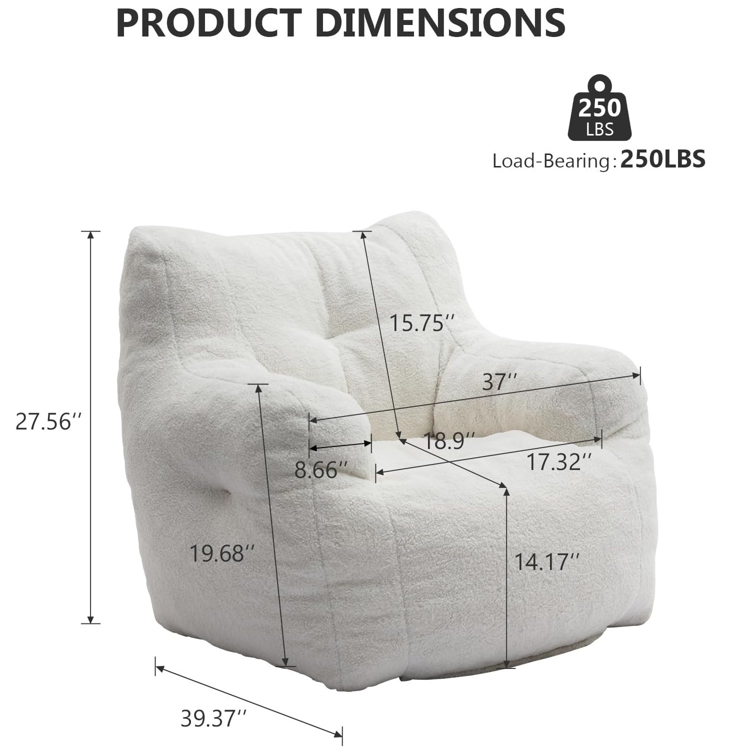 Homefun Bean Bag Chair for Adults & Kids -Plush Lounger Memory Foam Lazy Sofa Durable for Patio/Living Room