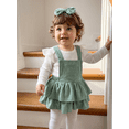 thumbnail image 4 of Loicainy Infant Baby Girls Fall Outfit 3 6 9 12 18 Months Long Sleeve Romper with Overall Dress and Headband Clothes Set, 4 of 9