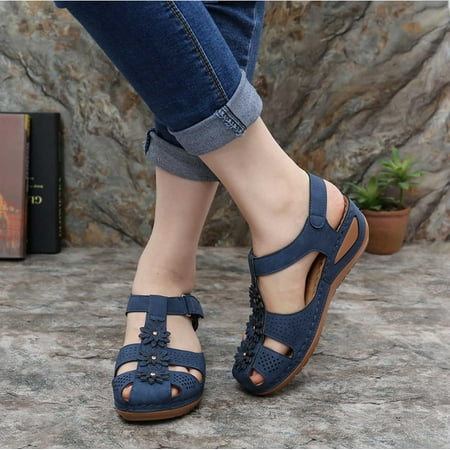 

Danhjin Women Summer Sandals Beach Wedge Sandals Bohemia Flip-Flop Ankle Strap Causal Comfortable Round Toe Gladiator Outdoor Shoes