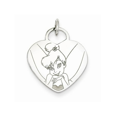 Tinkerbell Heart Charm - Disney Tinker Bell Heart Charm in 925 Sterling Silver 24x19mm