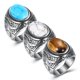 thumbnail image 2 of Xiao Hua Anillo retro de piedra natural para hombre, ónix azul, ovalado de acero inoxidable, talla 10 (1 pieza), 2 of 5