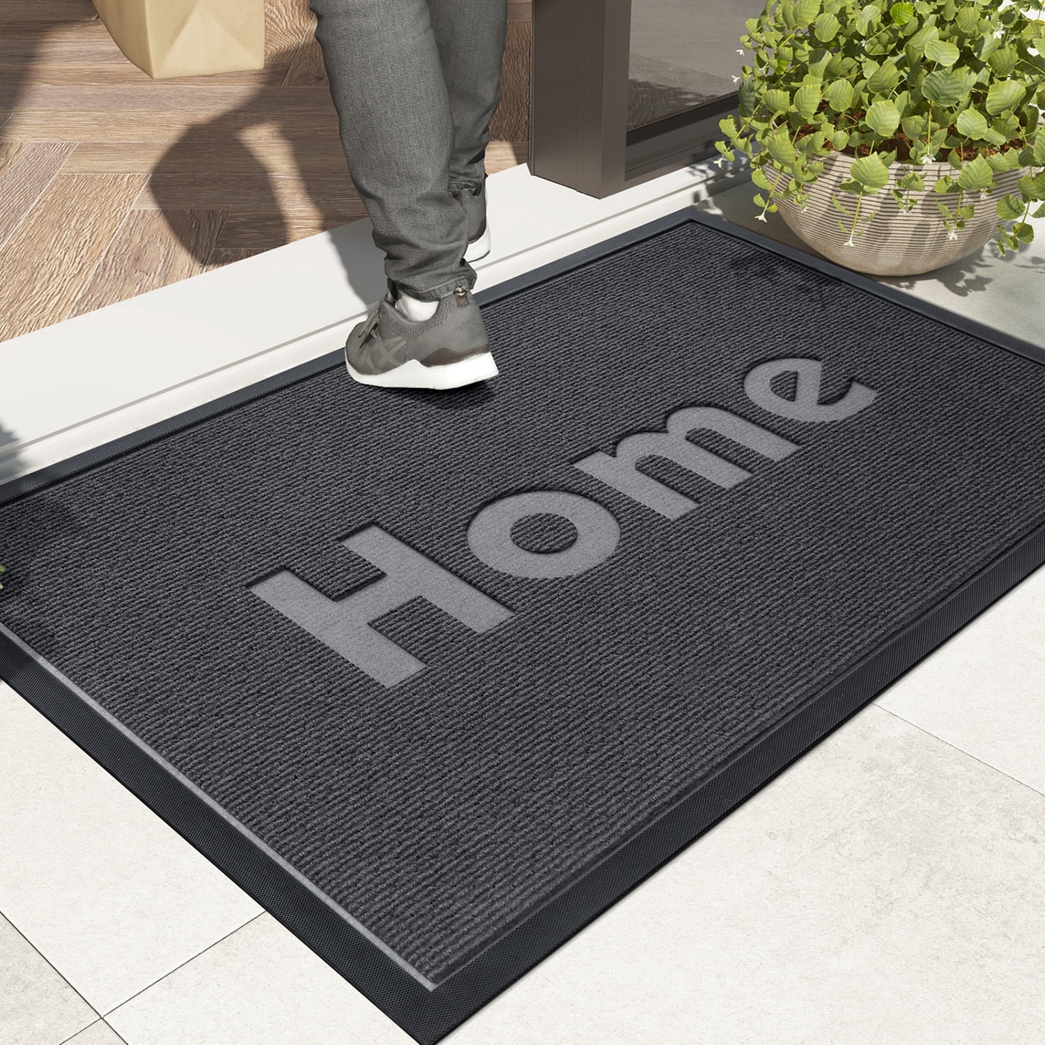 PABUBE Indoor and Outdoor Doormat,Non-Slip Front Doors Rug Washable,Low Profile Doormat for Inside,Heavy Duty Welcome Mat,Dirt Trapper Outdoor Mat for Front Doors Entryway Rug Entry Rug,Grey,18"x29"