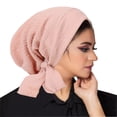 thumbnail image 2 of RXIRUCGD Women's Solid Color Crystal Linen Long Tail Headscarf Cap Cap Wavy Pattern Women's Hat( Pink ), 2 of 2