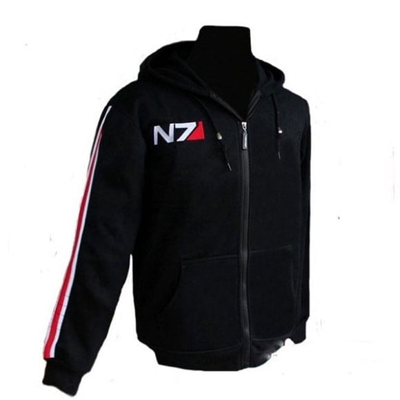 Cosplay N7 Mass Effect Zip Up Hoodie Men Black Anime Hooded Sweatshirt Women Embordery Fleece Thick Warm Sweetshirt Streetwear FWZ