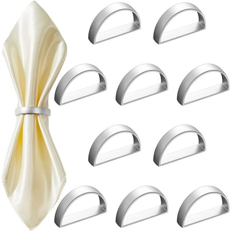 

Stainless Steel Napkin Rings Metal Napkin Ring Holders Modern Ring Holder Serviette Buckles Metallic Adornment for Table Settings Kitchen Dinner Party Wedding (Matte Silver Semicircle 10 Pcs)