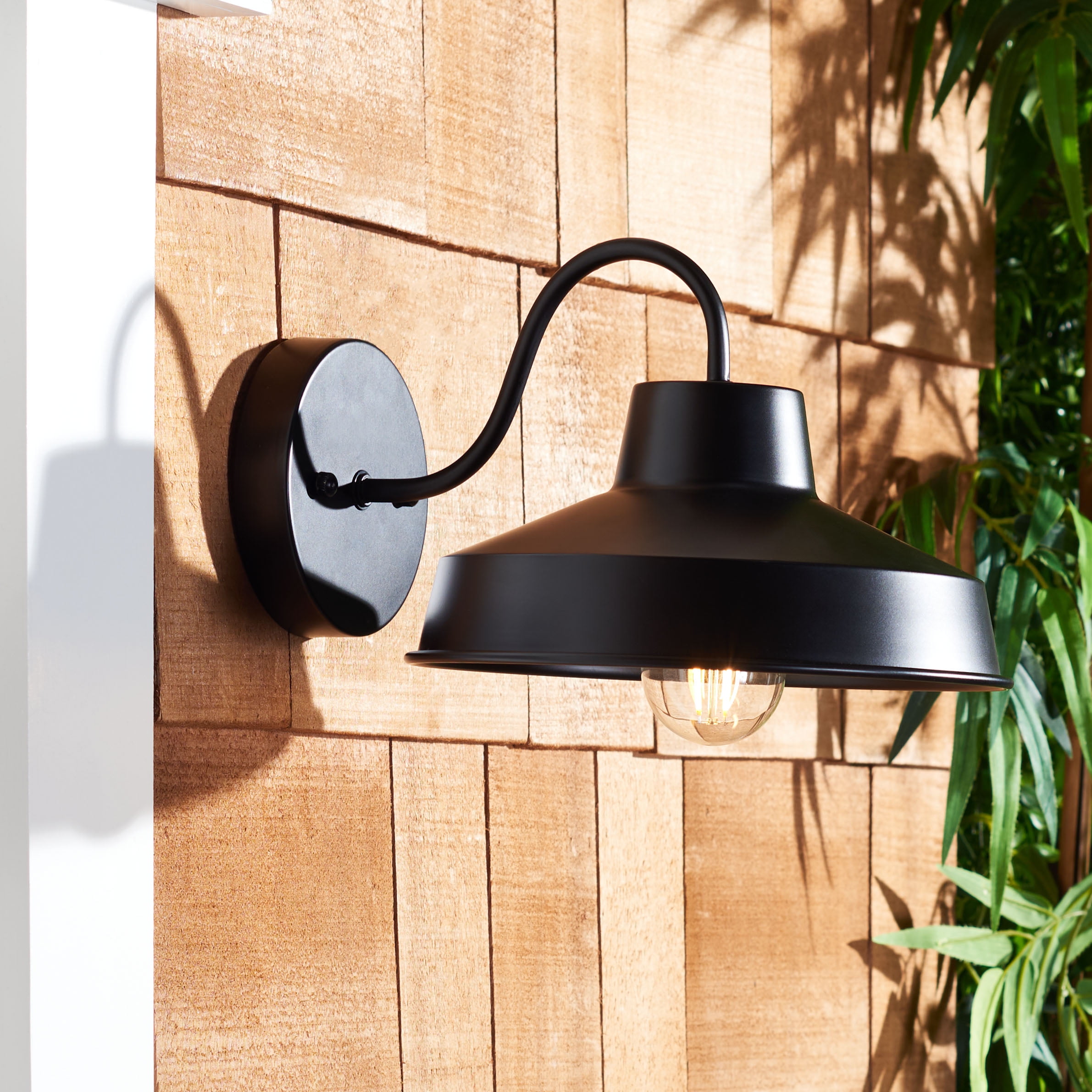 SAFAVIEH Quarry 2-Light A19 Black Steel Wall Sconce with Black Shade, Set of 2
