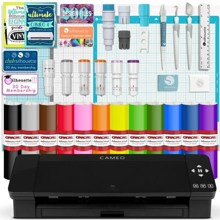 Silhouette Black Cameo 4 w/ Deluxe Blade & Tool Pack, Mat Pack, Guides, Designs