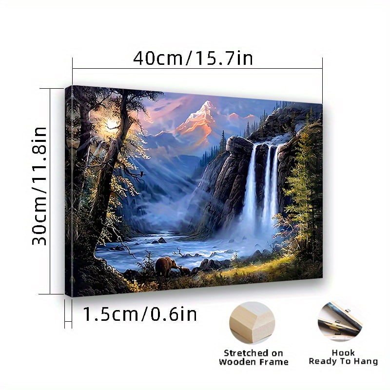 1pc Framed Waterfall Landscape Canvas Art Print - Elegant Classic Art Deco Style, Vibrant Ink on Canvas, Horizontal Wall Decor for Living Room, Bedroom, Office - Spring & Autumn Nature Scene,