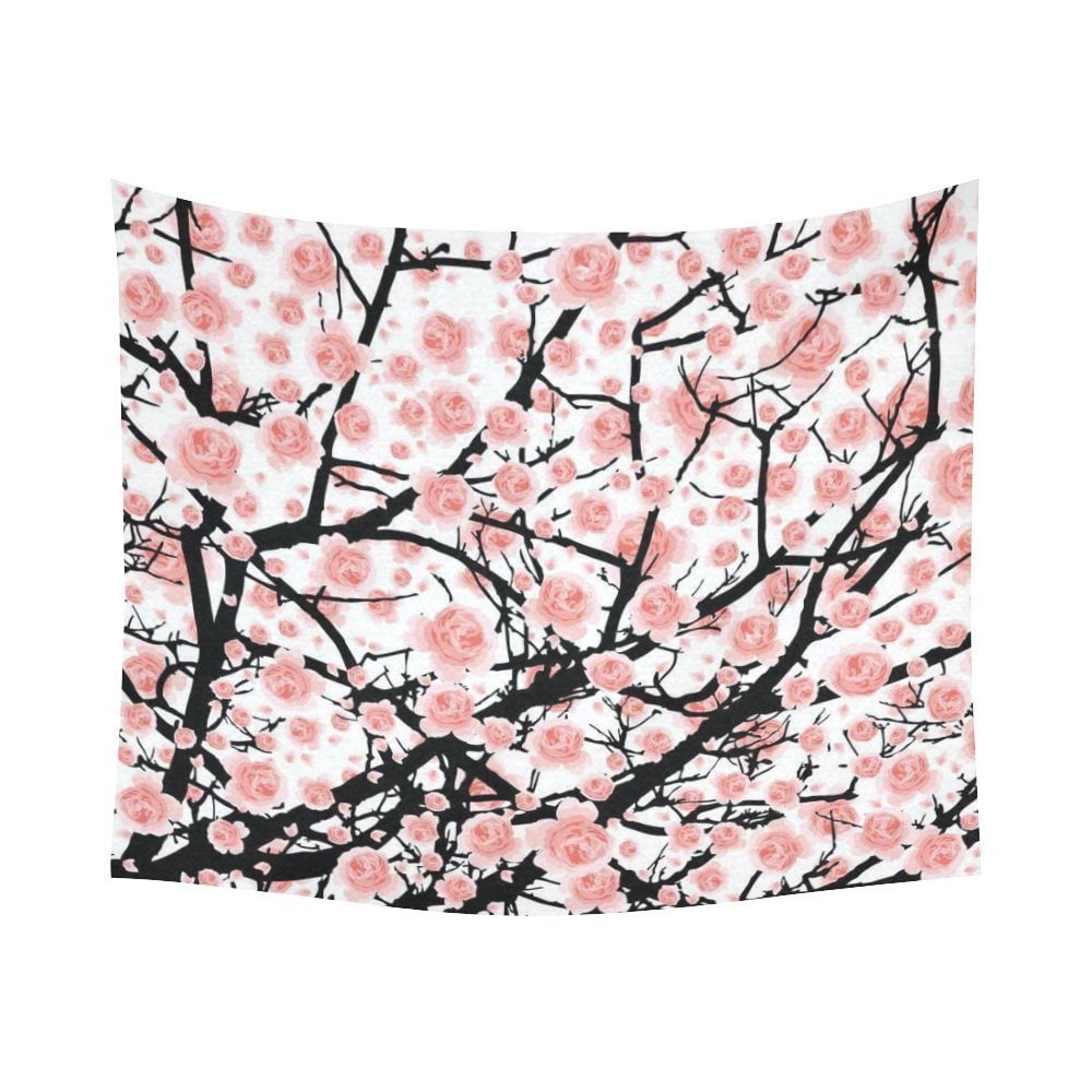 GCKG Bloom Sakura Tree Japanese Cherry Blossom Tapestry Wall Hanging