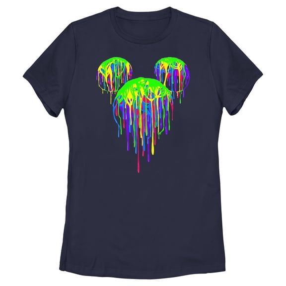 Women's Mickey & Friends Neon Paint Silhouette Graphic Tee Navy Blue 2X Large