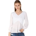 thumbnail image 1 of Blusa Top Cuello En V Allegra K Manga Larga Volantes para Mujeres Blanco L, 1 of 6