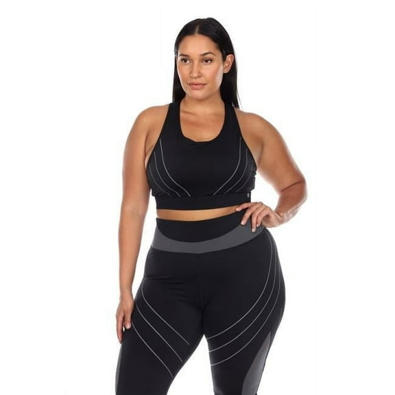 PS18582-01-2X Women Plus Size Peek a Boo Cut Out Back Mesh Sports Bra, Black - 2XL