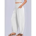 thumbnail image 5 of Women Cotton Palazzo Pants Summer Boho Wide Leg High Waist Casual Lounge Pant Vacation Outfits White M, 5 of 7