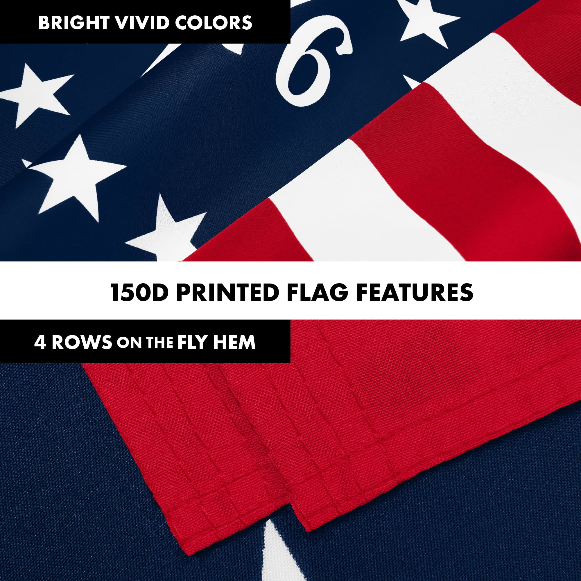 G128 Combo Pack: 6 Ft Tangle Free Aluminum Spinning Flagpole (Black) & Betsy Ross 1776 Flag 3x5 Ft, LiteWeave Pro Series Printed 150D Polyester | Pole with Flag Included